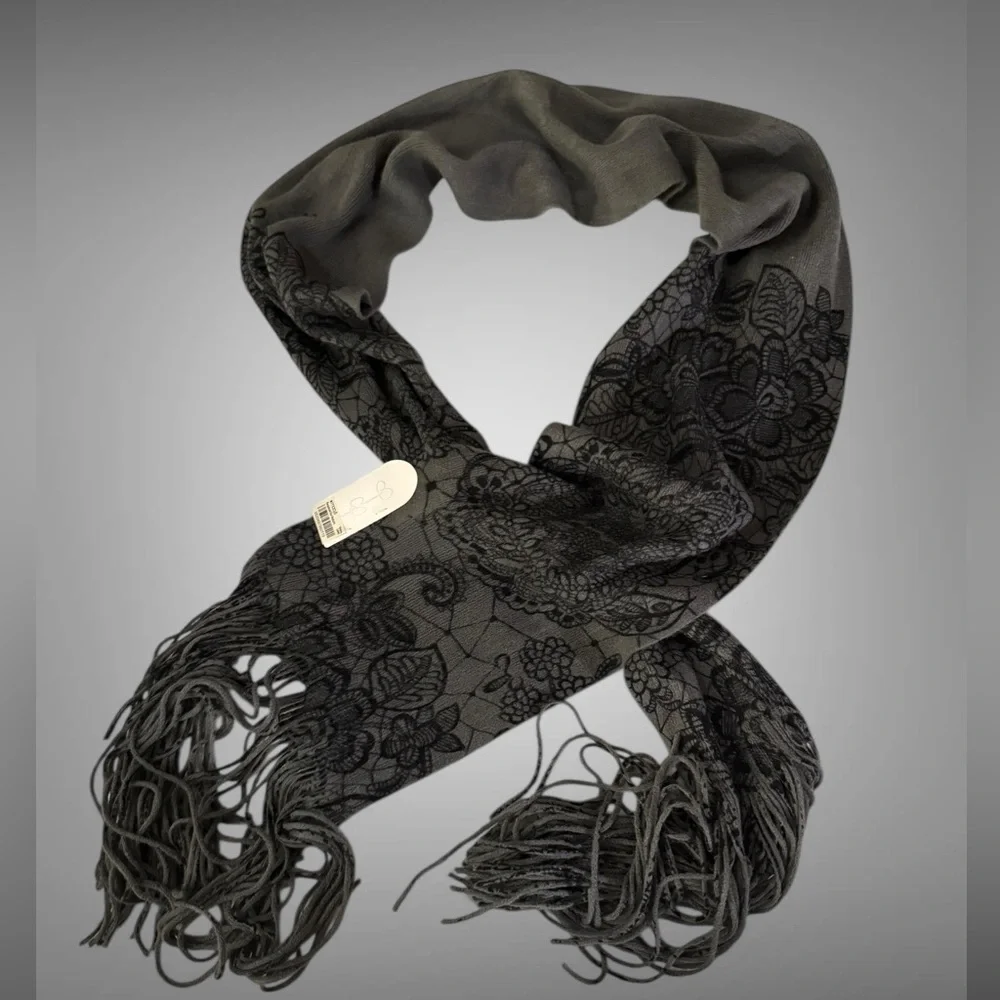 Jessica Simpson Black Lace Fringe Boho Shawl Scarf NWT
